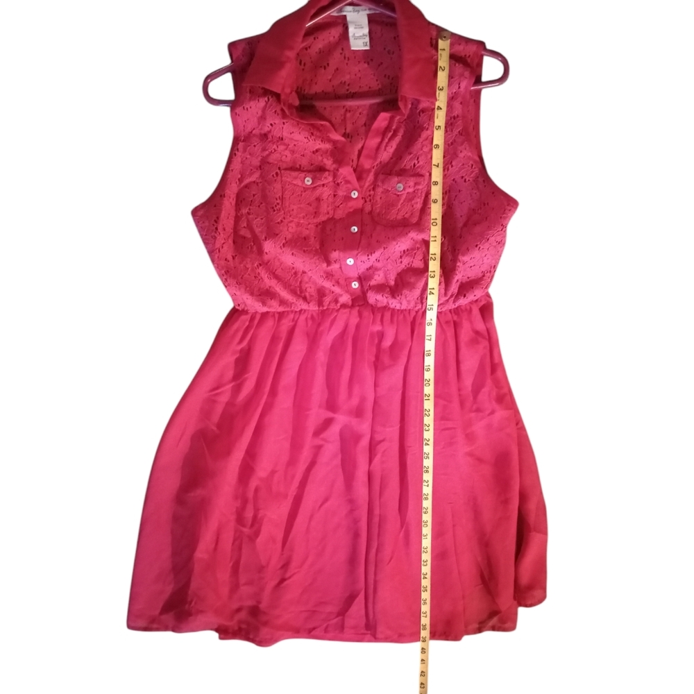 American Rag Red Eyelet Mix Fabric Shirt Dress Country Cottagecore Cowgirl 1X - Picture 11 of 12